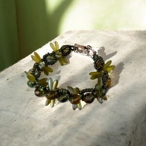 Multi Color Greens Dangle Glass Beads Bracelet